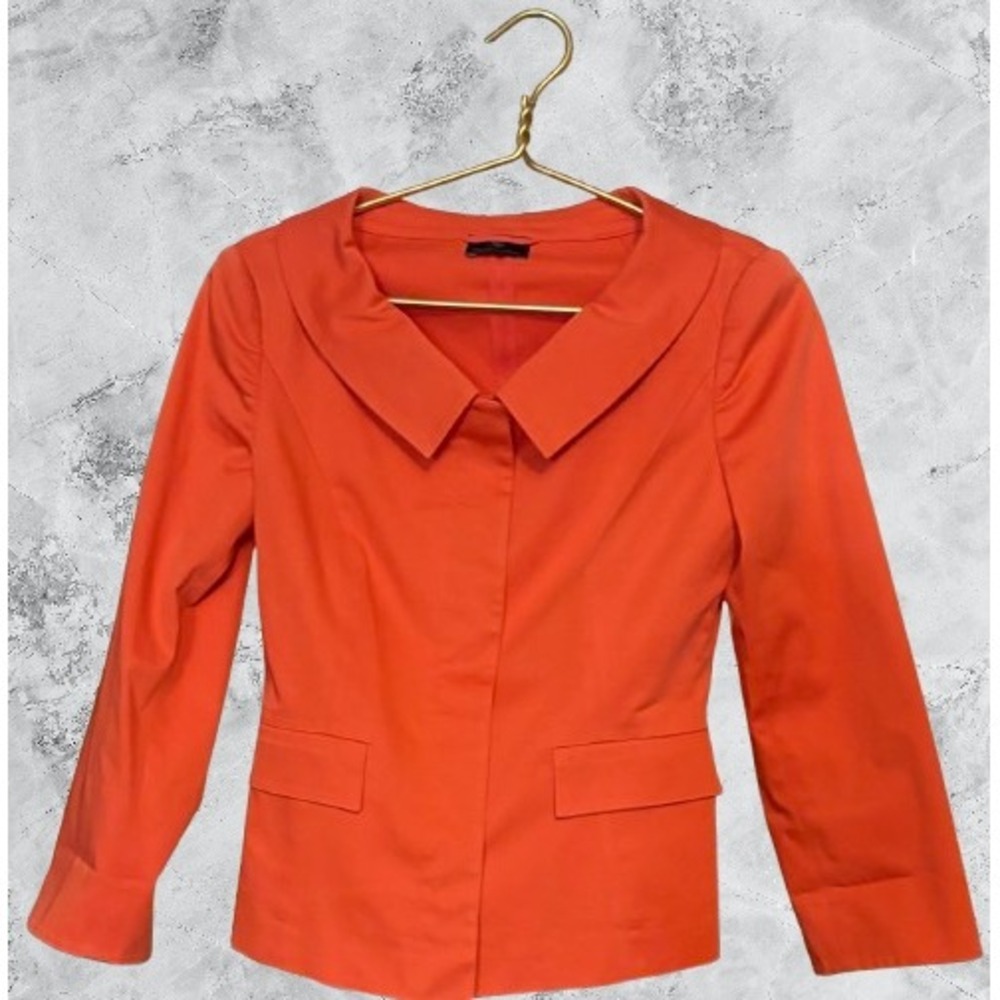 Rena Lange Orange Cotton Blend Peter Pan Collar Blazer Jacket Size 6 - Picture 2 of 8